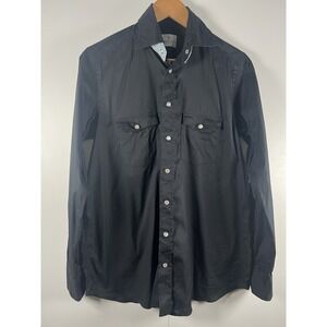 Emanuel Berg Snap PearlButton Black Shirt Men's Sz.M Long Sleeve Business Casual